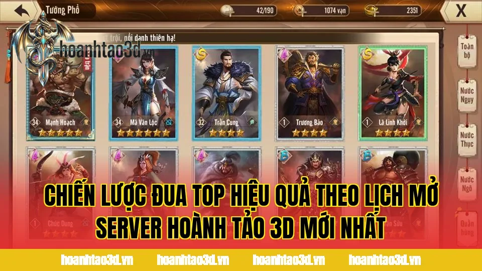 Chiến lược đua top hiệu quả theo lịch mở server Hoành Tảo 3D mới nhất